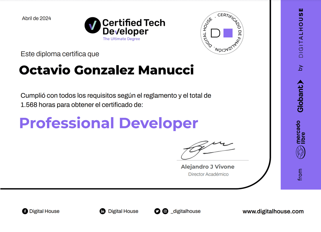 Professional Developer - Digital House